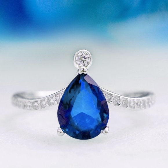 Blue Sapphire Pear Cut Gemstone ring, 925 Sterling Silver Charmed Aroma - Picture 1 of 6